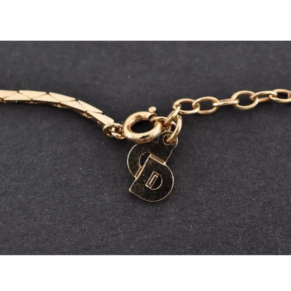 Christian Dior CD Logo Light Stone V-Shaped Necklace Gold Plate Authentic GUC - Picture 8 of 9